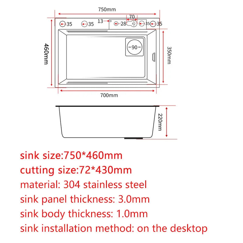 Waterfall Sink Kitchen Stainless Steel Topmount