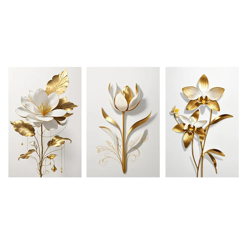 Golden Abstract Flowers Canvas Art Posters