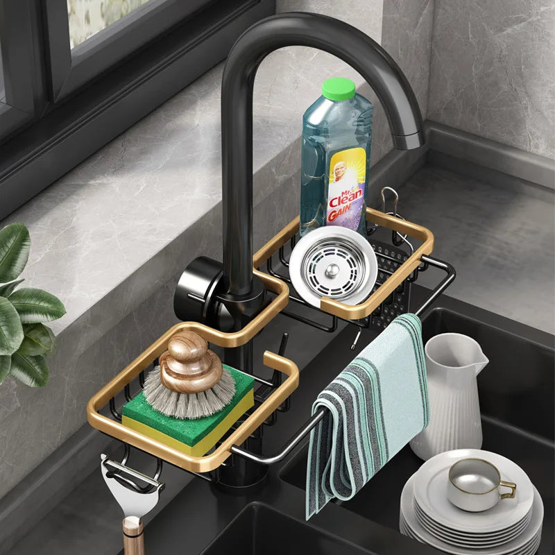 Kitchen Space Aluminum Sink Drain Rack Sponge